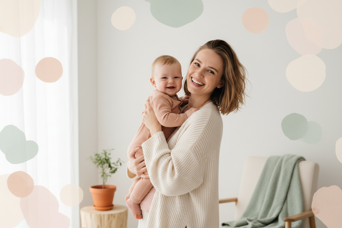 Smiling mother with baby